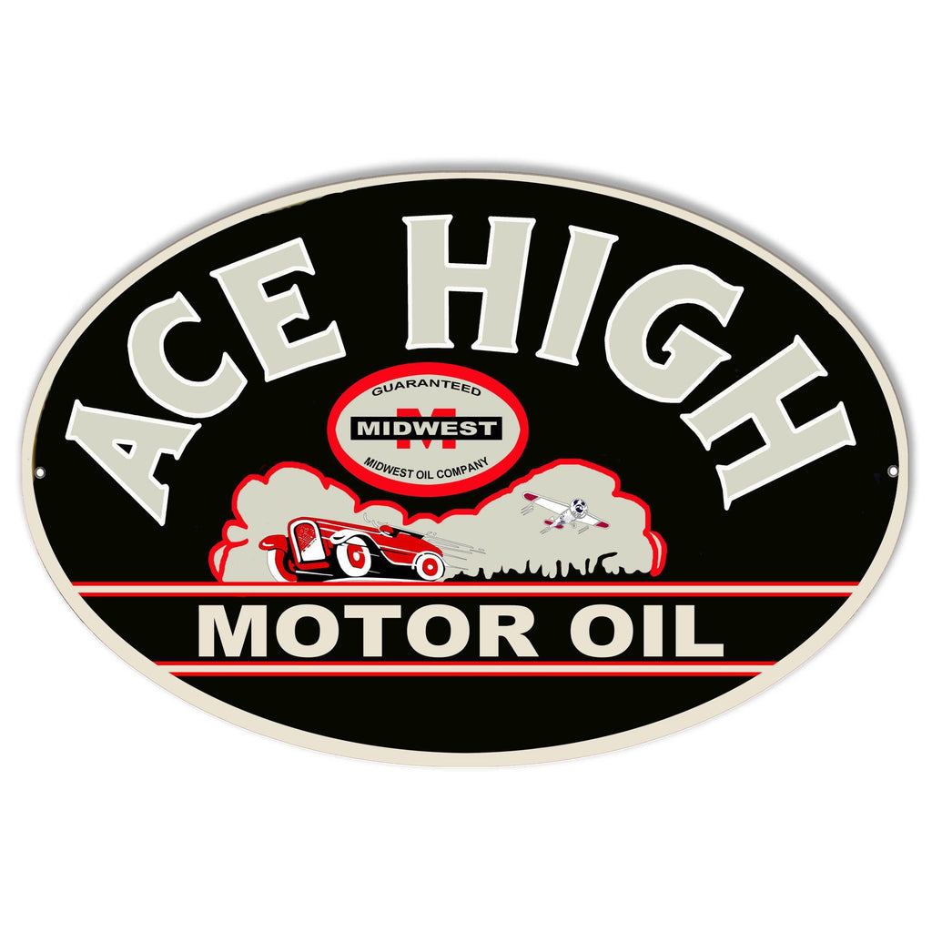 Ace High Motor Oil Oval Metal Sign-Metal Signs-Grease Monkey Garage