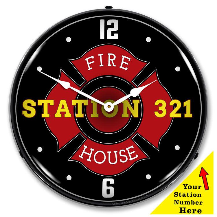 Add Your Fire Station Number Backlit LED Clock-LED Clocks-Grease Monkey Garage