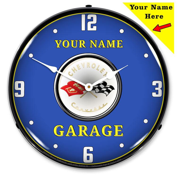 Add Your Name C1 Corvette Garage Backlit LED Clock-LED Clocks-Grease Monkey Garage