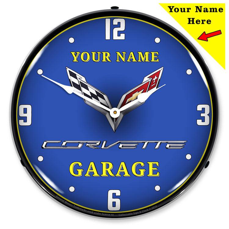Add Your Name C7 Corvette Garage Backlit LED Clock-LED Clocks-Grease Monkey Garage