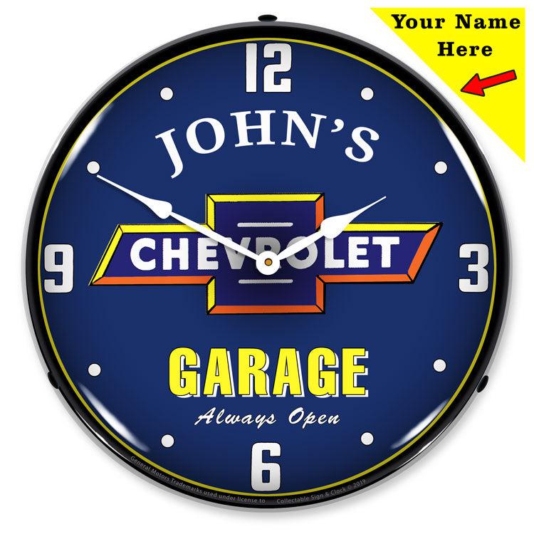 Add Your Name Chevrolet Garage Backlit LED Clock-LED Clocks-Grease Monkey Garage