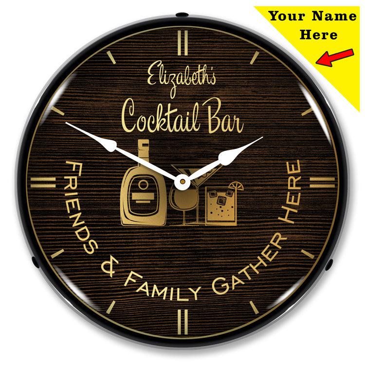 Add Your Name Cocktail Bar Backlit LED Clock-LED Clocks-Grease Monkey Garage