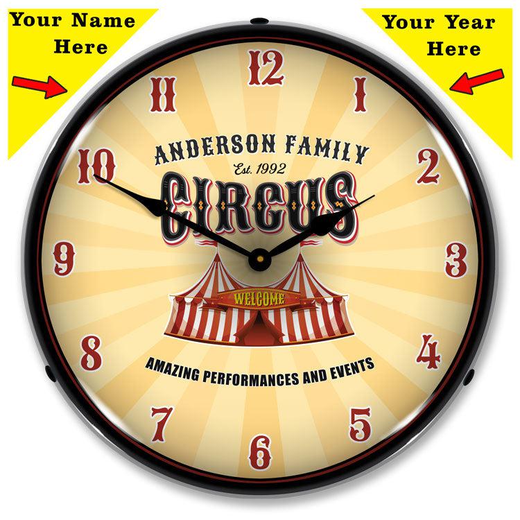 Add Your Name Family Circus Backlit LED Clock-LED Clocks-Grease Monkey Garage