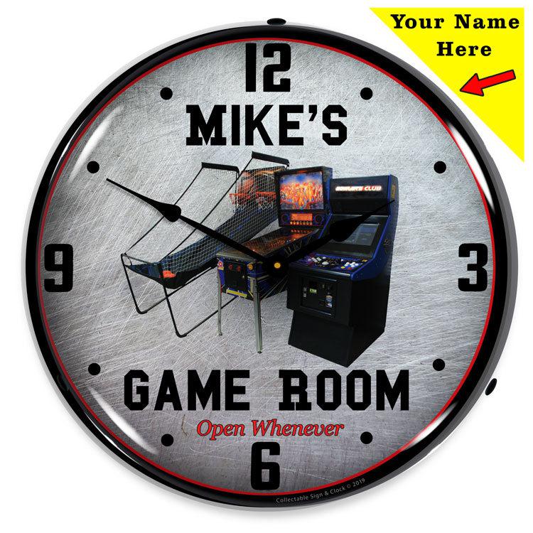 Add Your Name Game Room Backlit LED Clock-LED Clocks-Grease Monkey Garage