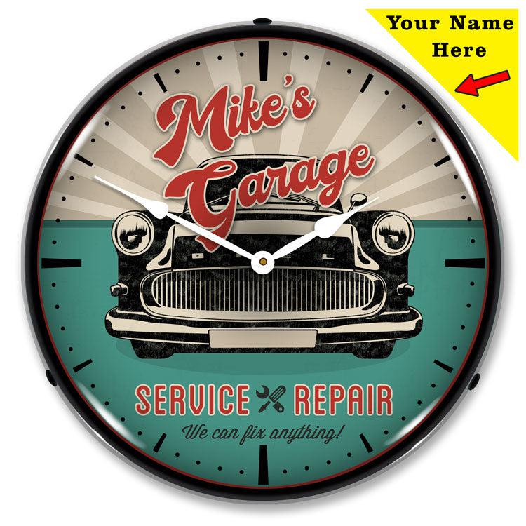 Add Your Name Garage Service and Repair Backlit LED Clock-LED Clocks-Grease Monkey Garage