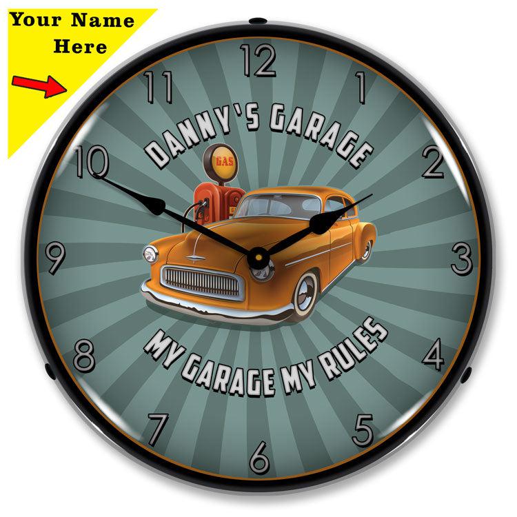 Add Your Name My Garage My Rules Backlit LED Clock-LED Clocks-Grease Monkey Garage