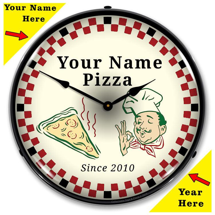 Add Your Name Pizza Parlor Backlit LED Clock-LED Clocks-Grease Monkey Garage