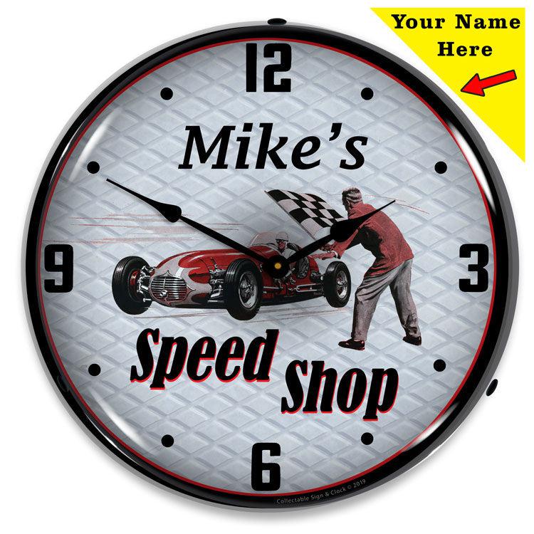 Add Your Name Speed Shop Backlit LED Clock-LED Clocks-Grease Monkey Garage