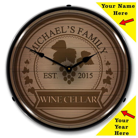 Add Your Name Wine Cellar Backlit LED Clock-LED Clocks-Grease Monkey Garage