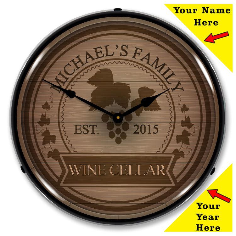 Add Your Name Wine Cellar Backlit LED Clock-LED Clocks-Grease Monkey Garage