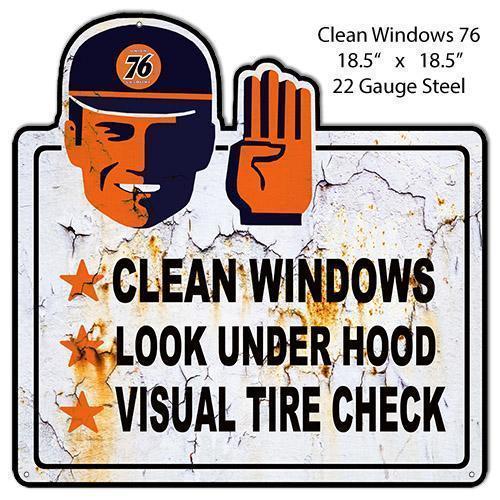 Aged 76 Clean Windows Metal Sign-Metal Signs-Grease Monkey Garage