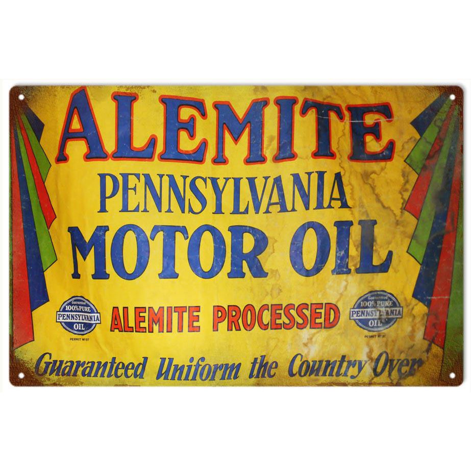 Aged Alemite Motor Oil Metal Sign-Metal Signs-Grease Monkey Garage