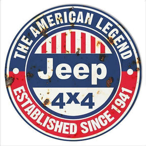Aged American Legend 1941 Jeep Sign-Metal Signs-Grease Monkey Garage