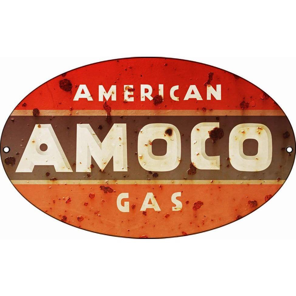 Aged Amoco American Gas Oval Metal Sign-Metal Signs-Grease Monkey Garage