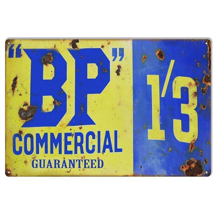 Aged BP Commercial Guaranteed 1'3 Metal Sign-Metal Signs-Grease Monkey Garage