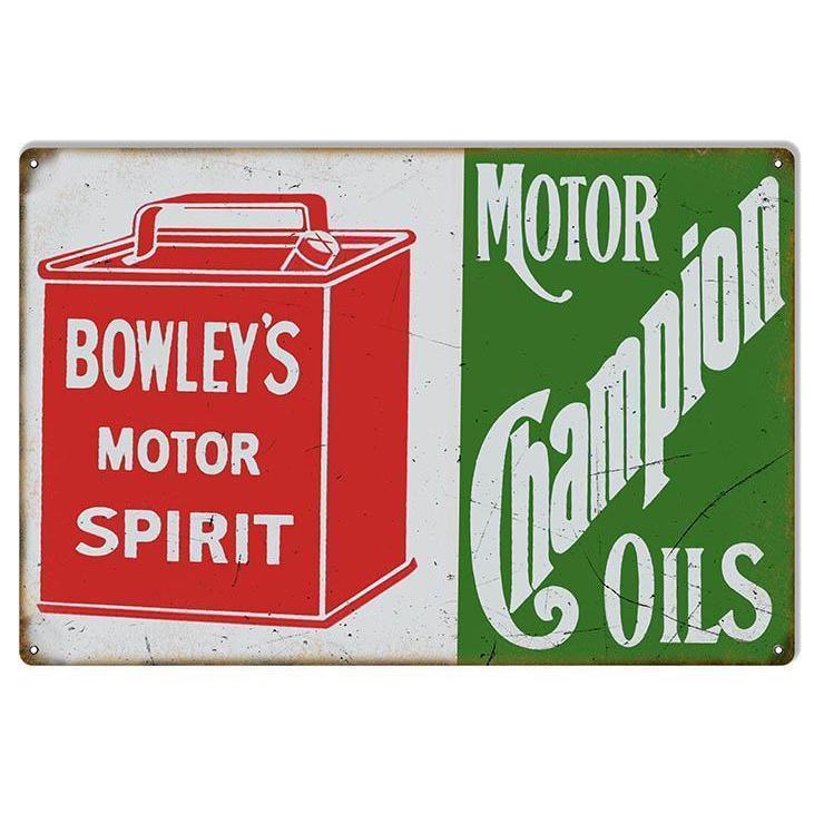 Aged Bowley's Motor Spirit Metal Sign-Metal Signs-Grease Monkey Garage