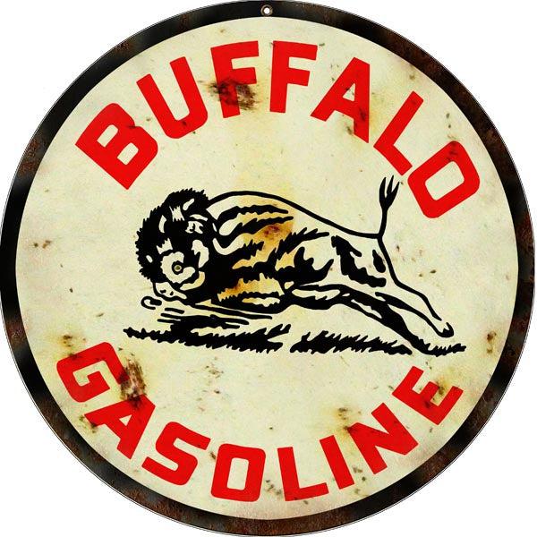 Aged Buffalo Gasoline Metal Sign-Metal Signs-Grease Monkey Garage