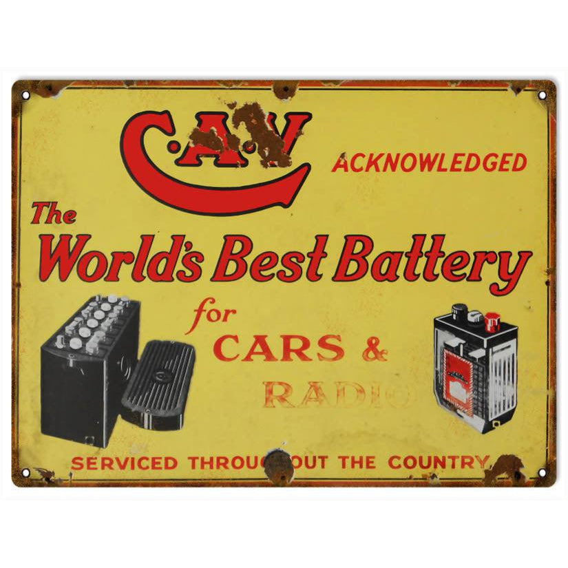 Aged CAV Worlds Best Battery Metal Sign-Metal Signs-Grease Monkey Garage
