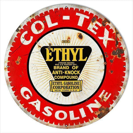 Aged Col Tex Gasoline Motor Oil Metal Sign-Metal Signs-Grease Monkey Garage