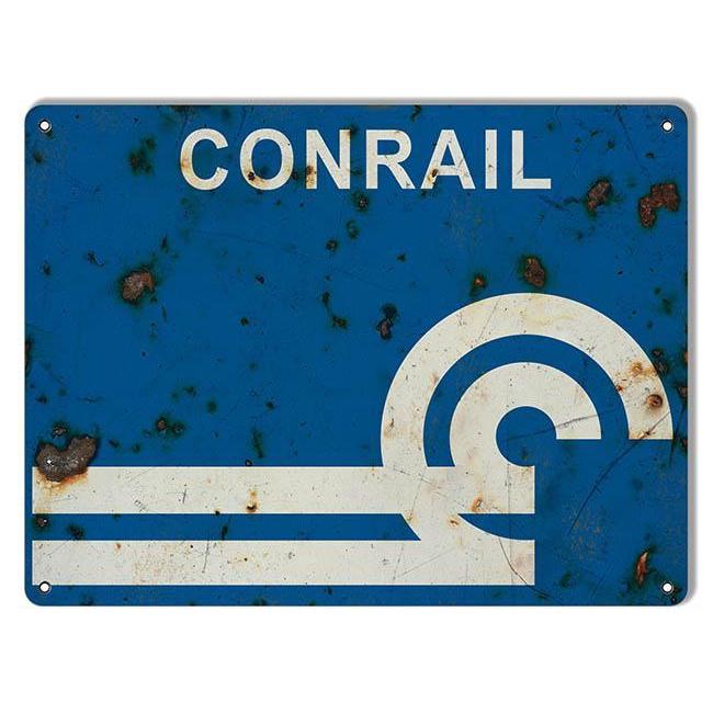 Aged Conrail Railroad Metal Sign-Metal Signs-Grease Monkey Garage