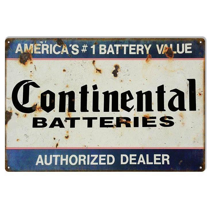 Aged Continental Batteries Metal Sign-Metal Signs-Grease Monkey Garage