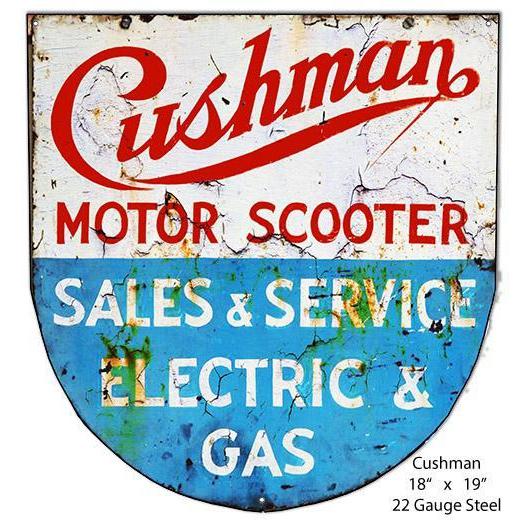 Aged Cushman Motor Scooter Sales & Service Laser Cut Metal Sign-Metal Signs-Grease Monkey Garage