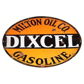 Aged Dixcel Gasoline Oval Metal Sign-Metal Signs-Grease Monkey Garage