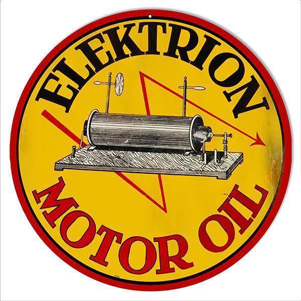 Aged Elektrion Motor Oil Metal Sign-Metal Signs-Grease Monkey Garage