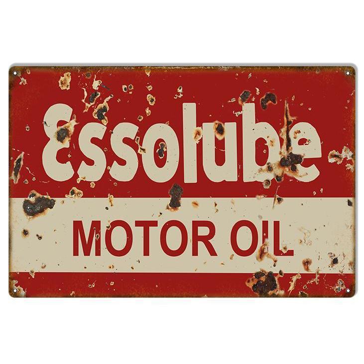 Aged Essolube Motor Oil Metal Sign – Grease Monkey Garage