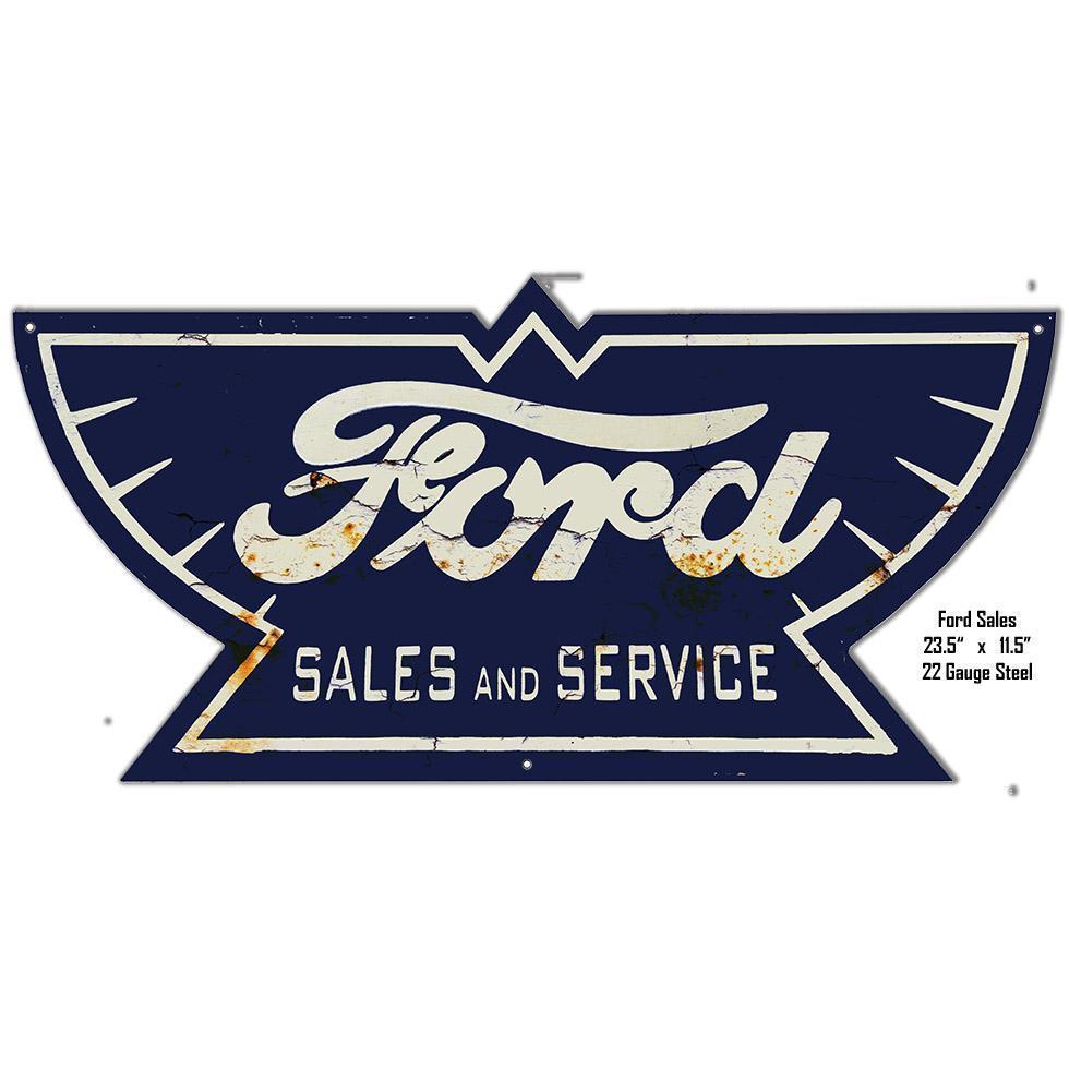 Aged Ford 1912 Winged Sales and Service Metal Sign-Metal Signs-Grease Monkey Garage