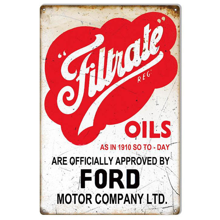 Aged Ford Filtrate Oils Metal Sign-Metal Signs-Grease Monkey Garage