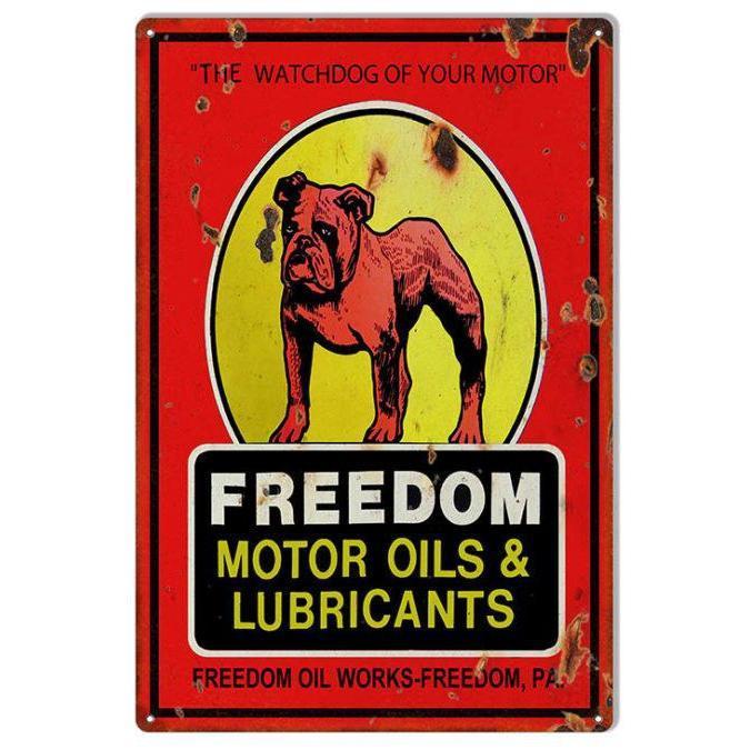 Aged Freedom Motor Oils & Lubricants Metal Sign-Metal Signs-Grease Monkey Garage