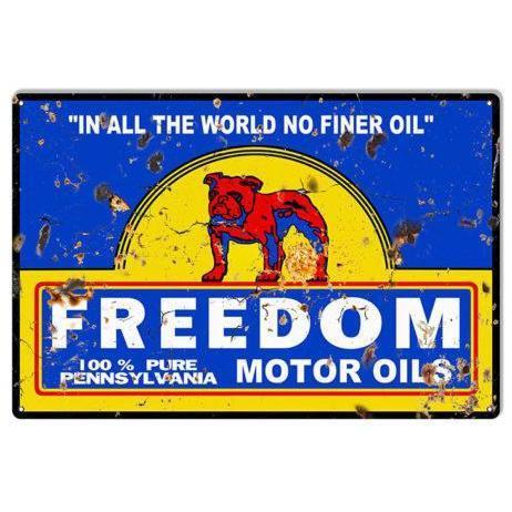 Aged Freedom Motor Oils Metal Sign-Metal Signs-Grease Monkey Garage