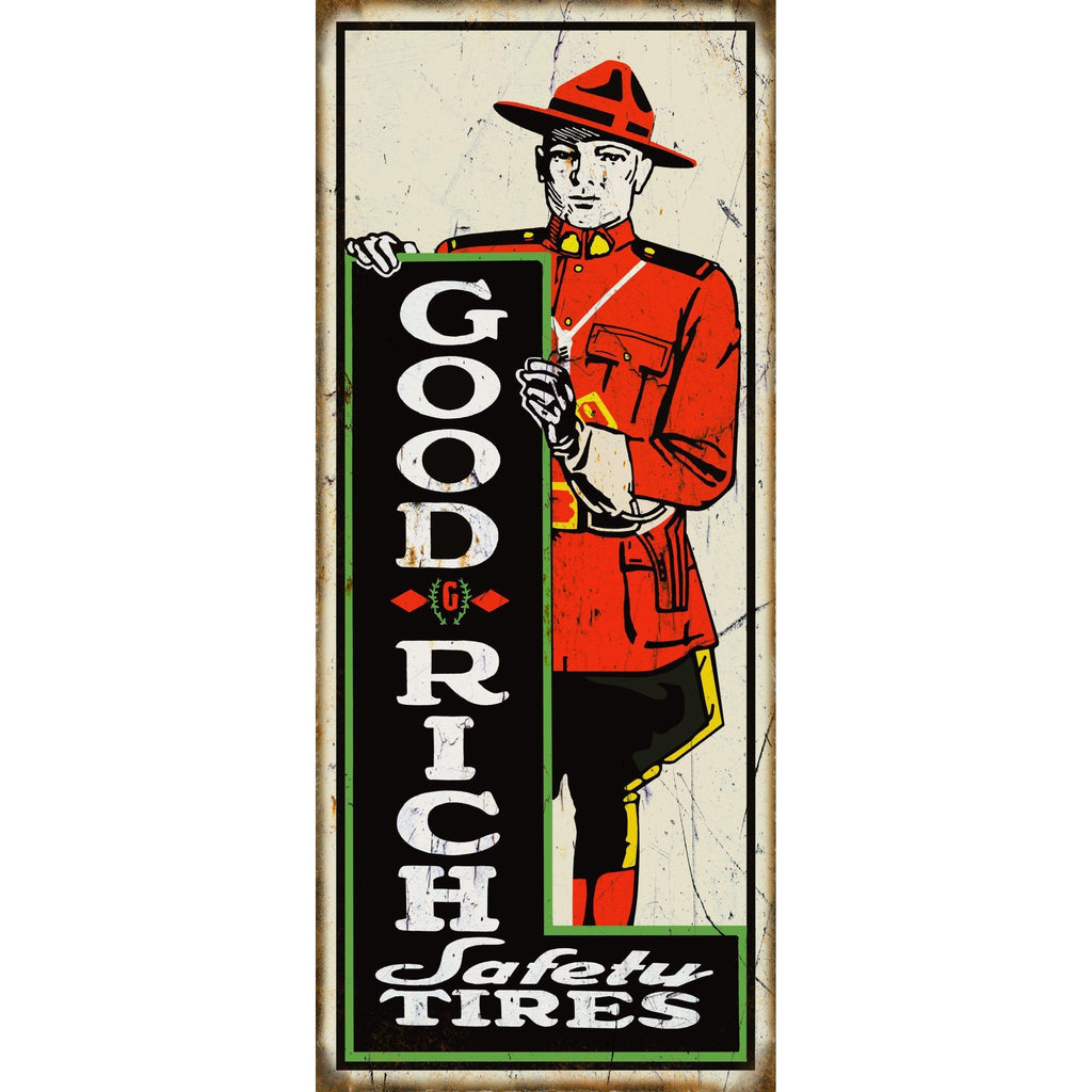 Aged Goodrich Safety Tires Metal Sign-Metal Signs-Grease Monkey Garage