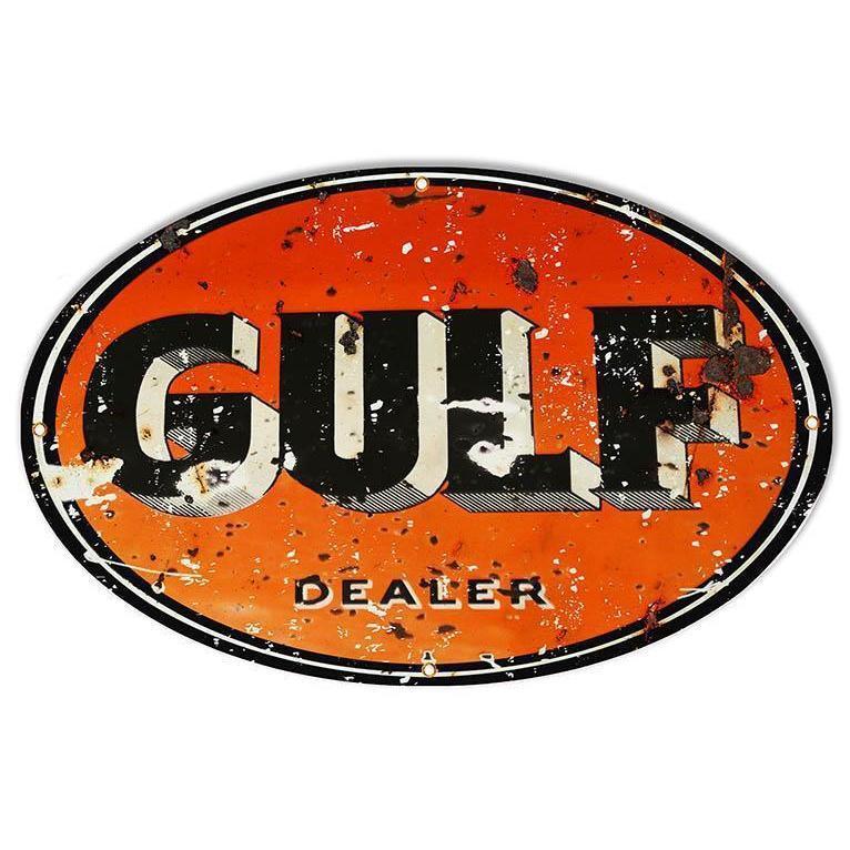Aged Gulf Oil Dealer Metal Sign-Metal Signs-Grease Monkey Garage