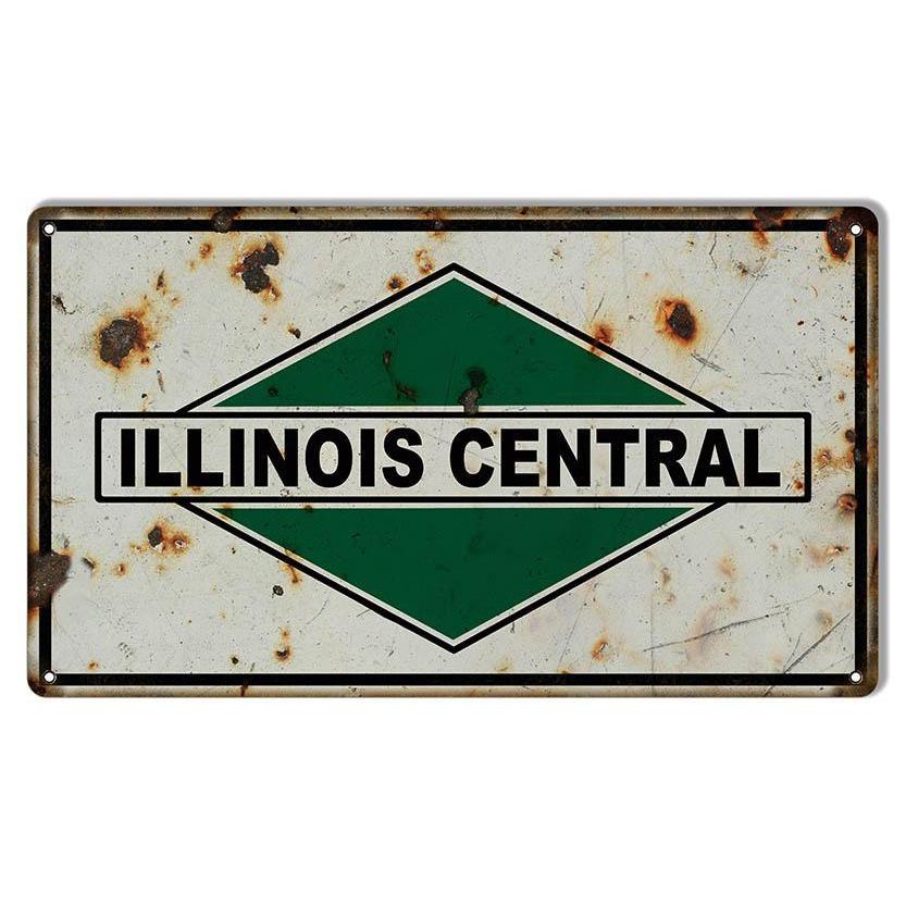Aged Illinois Central Railroad Metal Sign-Metal Signs-Grease Monkey Garage