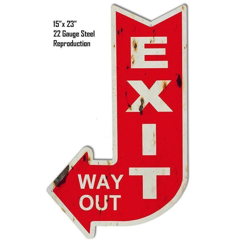 Aged Left Exit Way Out Laser Cut Arrow Metal Sign-Metal Signs-Grease Monkey Garage
