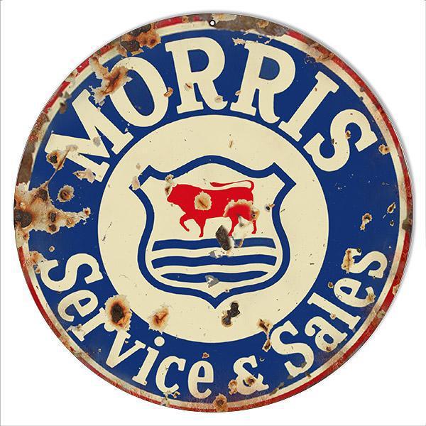 Aged Morris Service & Sales Metal Sign-Metal Signs-Grease Monkey Garage