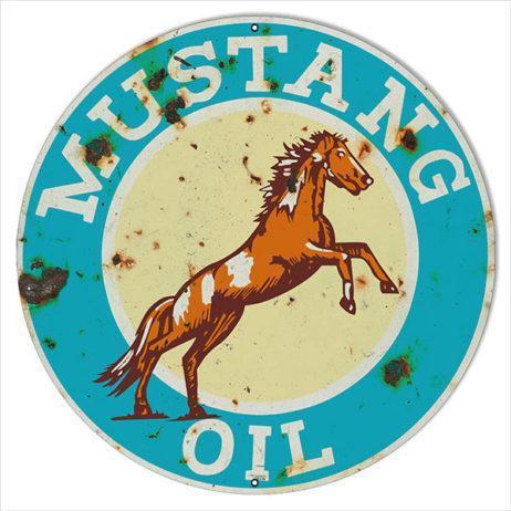 Aged Mustang Oil Metal Sign-Metal Signs-Grease Monkey Garage