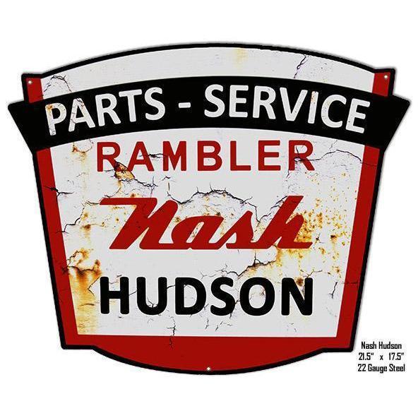 Aged Nash Hudson Parts Laser Cut Metal Sign-Metal Signs-Grease Monkey Garage