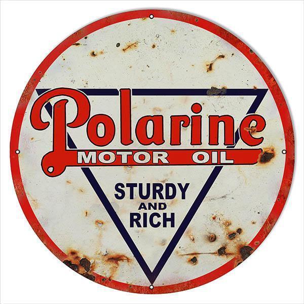 Aged Polarine Sturdy And Rich Motor Oil Metal Sign-Metal Signs-Grease Monkey Garage