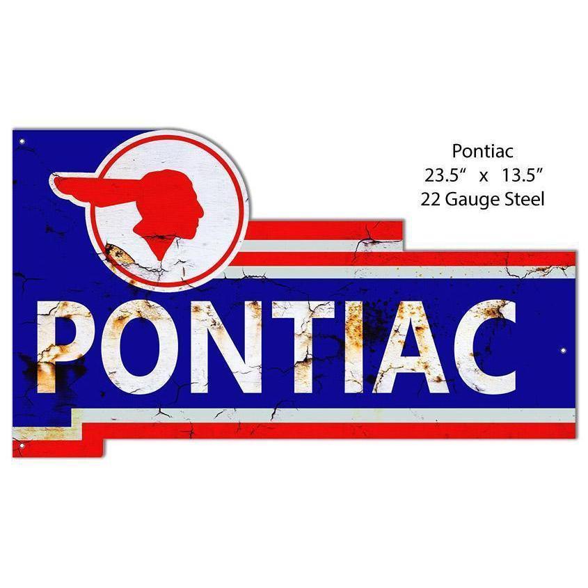 Aged Pontiac Laser Cut Metal Sign-Metal Signs-Grease Monkey Garage