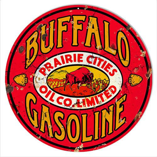 Aged Prairie Cities Buffalo Gasoline Metal Sign-Metal Signs-Grease Monkey Garage
