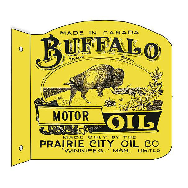 Aged Prairie City Buffalo Motor Oil Laser Cut Metal Sign with Flange-Metal Signs-Grease Monkey Garage