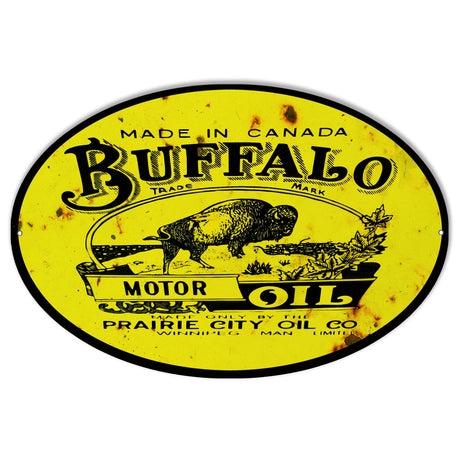 Aged Prairie City Buffalo Motor Oil Oval Metal Sign-Metal Signs-Grease Monkey Garage