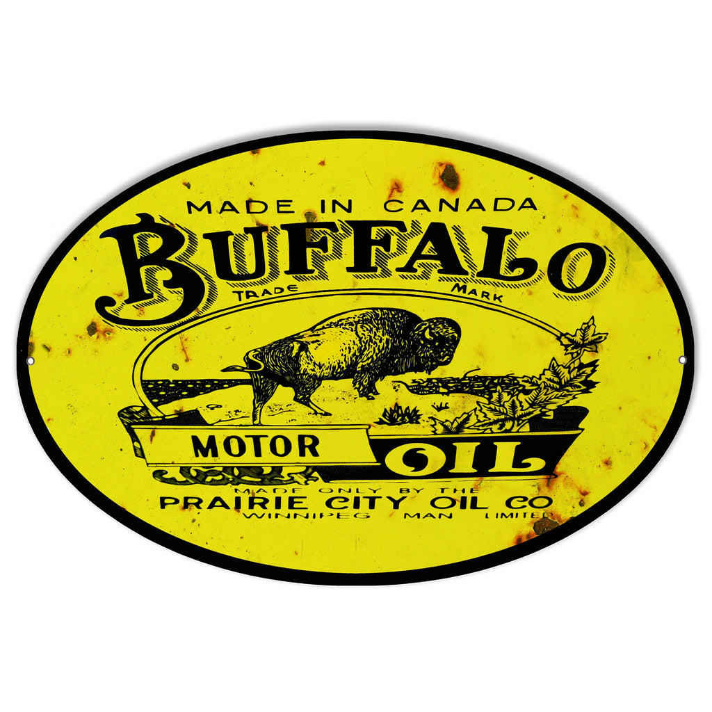 Aged Prairie City Buffalo Motor Oil Oval Metal Sign-Metal Signs-Grease Monkey Garage