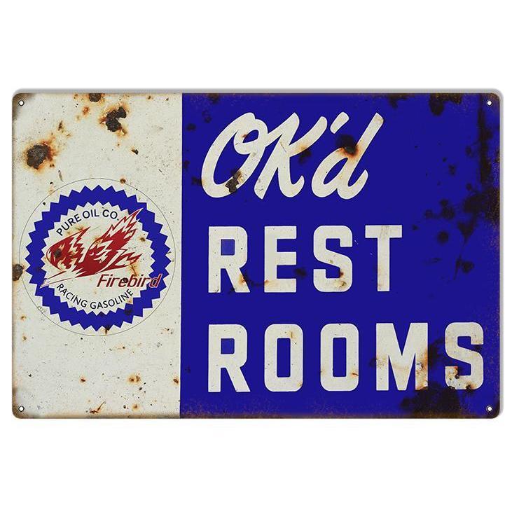 Aged Pure Service Station Restrooms Metal Sign-Metal Signs-Grease Monkey Garage