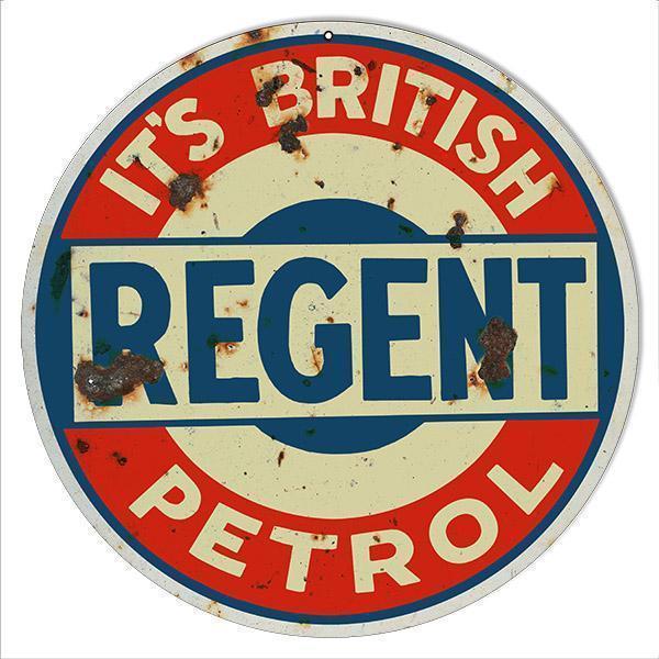 Aged Regent It's British Petrol Metal Sign-Metal Signs-Grease Monkey Garage