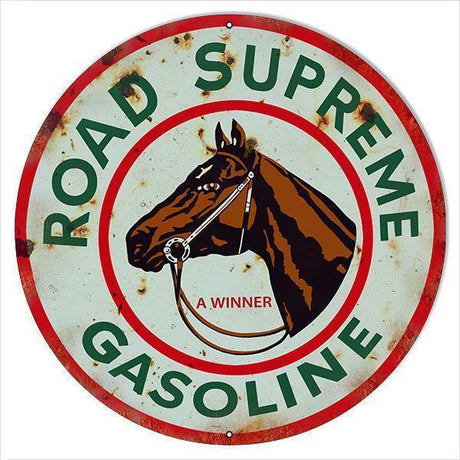 Aged Road Supreme Gasoline Metal Sign-Metal Signs-Grease Monkey Garage