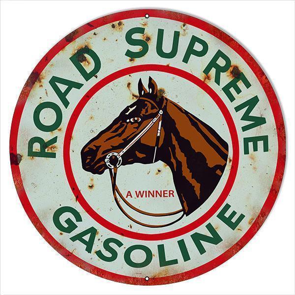 Aged Road Supreme Gasoline Metal Sign-Metal Signs-Grease Monkey Garage